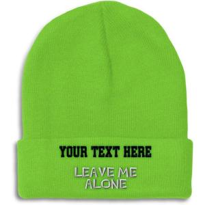 imageCustom Beanies for Men Leave Me Alone Embroidery Anger Winter Hats for Women Acrylic Skull Cap 1 SizeLime Personalized Text Here