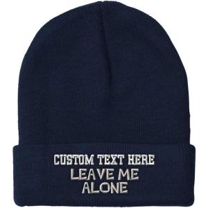 imageCustom Beanies for Men Leave Me Alone Embroidery Anger Winter Hats for Women Acrylic Skull Cap 1 SizeNavy Personalized Text Here