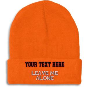 imageCustom Beanies for Men Leave Me Alone Embroidery Anger Winter Hats for Women Acrylic Skull Cap 1 SizeOrange Personalized Text Here