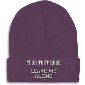 imageCustom Beanies for Men Leave Me Alone Embroidery Anger Winter Hats for Women Acrylic Skull Cap 1 SizePurple Personalized Text Here