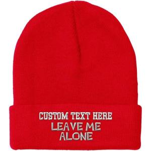 imageCustom Beanies for Men Leave Me Alone Embroidery Anger Winter Hats for Women Acrylic Skull Cap 1 SizeRed Personalized Text Here