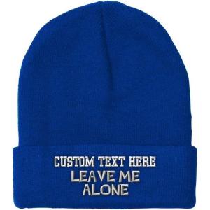 imageCustom Beanies for Men Leave Me Alone Embroidery Anger Winter Hats for Women Acrylic Skull Cap 1 SizeRoyal Blue Personalized Text Here