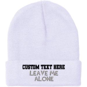 imageCustom Beanies for Men Leave Me Alone Embroidery Anger Winter Hats for Women Acrylic Skull Cap 1 SizeWhite Personalized Text Here