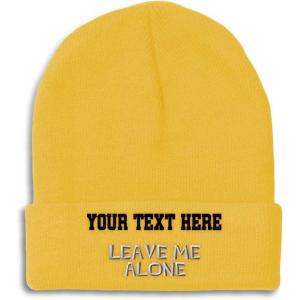 imageCustom Beanies for Men Leave Me Alone Embroidery Anger Winter Hats for Women Acrylic Skull Cap 1 SizeYellow Personalized Text Here