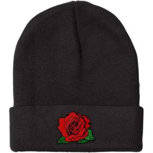 imageCustom Beanies for Men Red Rose Style B Embroidery Flowers Winter Hats for Women Acrylic Skull Cap 1 SizeBlack Design Only