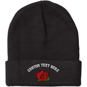 imageCustom Beanies for Men Red Rose Style B Embroidery Flowers Winter Hats for Women Acrylic Skull Cap 1 SizeBlack Personalized Text Here