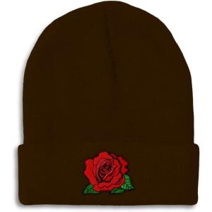 imageCustom Beanies for Men Red Rose Style B Embroidery Flowers Winter Hats for Women Acrylic Skull Cap 1 SizeBrown Design Only