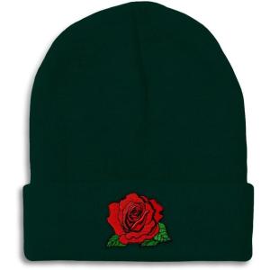 imageCustom Beanies for Men Red Rose Style B Embroidery Flowers Winter Hats for Women Acrylic Skull Cap 1 SizeForest Green Design Only