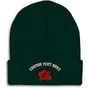 imageCustom Beanies for Men Red Rose Style B Embroidery Flowers Winter Hats for Women Acrylic Skull Cap 1 SizeForest Green Personalized Text Here
