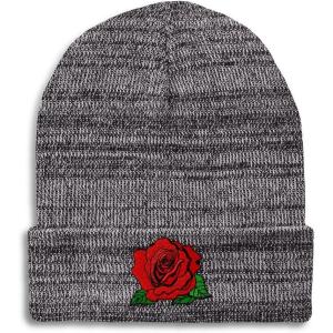 imageCustom Beanies for Men Red Rose Style B Embroidery Flowers Winter Hats for Women Acrylic Skull Cap 1 SizeHeather Grey Design Only