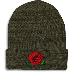 imageCustom Beanies for Men Red Rose Style B Embroidery Flowers Winter Hats for Women Acrylic Skull Cap 1 SizeHeather Olive Green Design Only