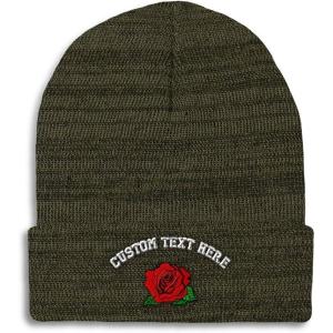 imageCustom Beanies for Men Red Rose Style B Embroidery Flowers Winter Hats for Women Acrylic Skull Cap 1 SizeHeather Olive Green Personalized Text Here