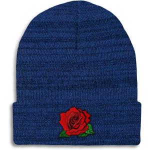 imageCustom Beanies for Men Red Rose Style B Embroidery Flowers Winter Hats for Women Acrylic Skull Cap 1 SizeHeather Royal Blue Design Only