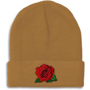 imageCustom Beanies for Men Red Rose Style B Embroidery Flowers Winter Hats for Women Acrylic Skull Cap 1 SizeKhaki Design Only