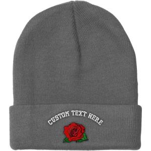 imageCustom Beanies for Men Red Rose Style B Embroidery Flowers Winter Hats for Women Acrylic Skull Cap 1 SizeLight Grey Personalized Text Here