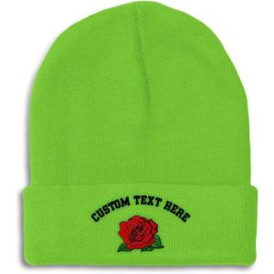 imageCustom Beanies for Men Red Rose Style B Embroidery Flowers Winter Hats for Women Acrylic Skull Cap 1 SizeLime Personalized Text Here