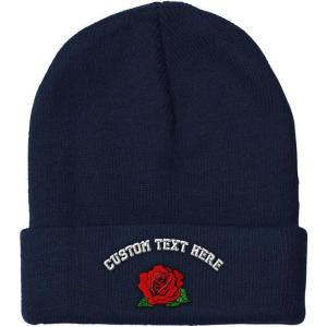 imageCustom Beanies for Men Red Rose Style B Embroidery Flowers Winter Hats for Women Acrylic Skull Cap 1 SizeNavy Personalized Text Here