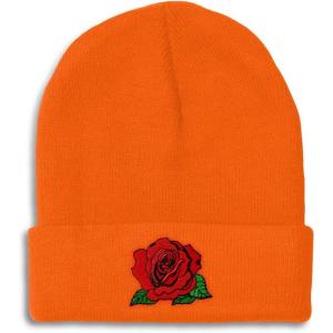 imageCustom Beanies for Men Red Rose Style B Embroidery Flowers Winter Hats for Women Acrylic Skull Cap 1 SizeOrange Design Only