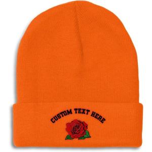 imageCustom Beanies for Men Red Rose Style B Embroidery Flowers Winter Hats for Women Acrylic Skull Cap 1 SizeOrange Personalized Text Here