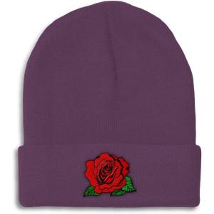 imageCustom Beanies for Men Red Rose Style B Embroidery Flowers Winter Hats for Women Acrylic Skull Cap 1 SizePurple Design Only