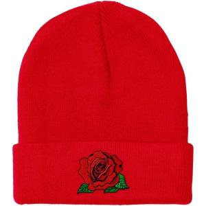 imageCustom Beanies for Men Red Rose Style B Embroidery Flowers Winter Hats for Women Acrylic Skull Cap 1 SizeRed Design Only