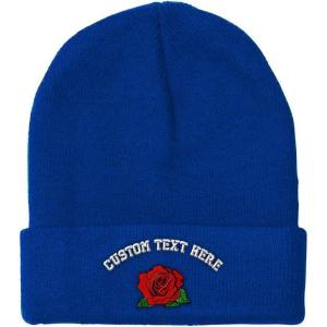 imageCustom Beanies for Men Red Rose Style B Embroidery Flowers Winter Hats for Women Acrylic Skull Cap 1 SizeRoyal Blue Personalized Text Here
