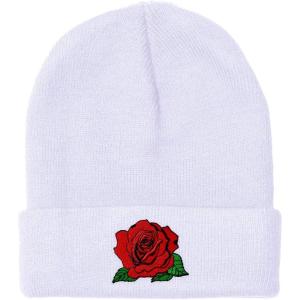 imageCustom Beanies for Men Red Rose Style B Embroidery Flowers Winter Hats for Women Acrylic Skull Cap 1 SizeWhite Design Only