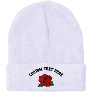 imageCustom Beanies for Men Red Rose Style B Embroidery Flowers Winter Hats for Women Acrylic Skull Cap 1 SizeWhite Personalized Text Here