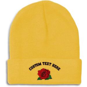 imageCustom Beanies for Men Red Rose Style B Embroidery Flowers Winter Hats for Women Acrylic Skull Cap 1 SizeYellow Personalized Text Here