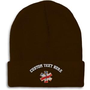 imageCustom Beanies for Men American Flag Embroidery Flags Winter Hats for Women Acrylic Skull Cap 1 SizeBrown Personalized Text Here