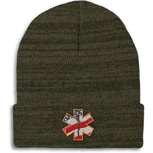 imageCustom Beanies for Men American Flag Embroidery Flags Winter Hats for Women Acrylic Skull Cap 1 SizeHeather Olive Green Design Only