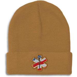 imageCustom Beanies for Men American Flag Embroidery Flags Winter Hats for Women Acrylic Skull Cap 1 SizeKhaki Design Only