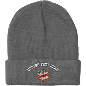 imageCustom Beanies for Men American Flag Embroidery Flags Winter Hats for Women Acrylic Skull Cap 1 SizeLight Grey Personalized Text Here