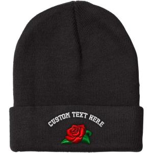 imageSpeedy Pros Beanies for Men Rose Flower A Embroidery Flowers and Plants Winter Hats for Women Acrylic Skull Cap 1 SizeBlack Personalized Text Here