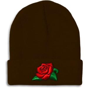 imageSpeedy Pros Beanies for Men Rose Flower A Embroidery Flowers and Plants Winter Hats for Women Acrylic Skull Cap 1 SizeBrown Design Only
