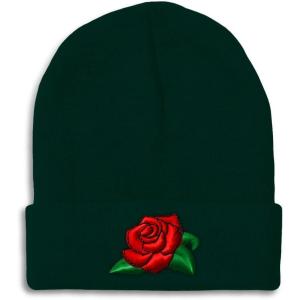 imageSpeedy Pros Beanies for Men Rose Flower A Embroidery Flowers and Plants Winter Hats for Women Acrylic Skull Cap 1 SizeForest Green Design Only