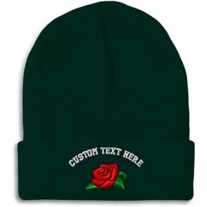 imageSpeedy Pros Beanies for Men Rose Flower A Embroidery Flowers and Plants Winter Hats for Women Acrylic Skull Cap 1 SizeForest Green Personalized Text Here