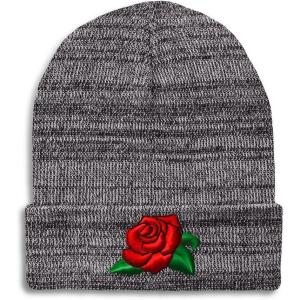 imageSpeedy Pros Beanies for Men Rose Flower A Embroidery Flowers and Plants Winter Hats for Women Acrylic Skull Cap 1 SizeHeather Grey Design Only