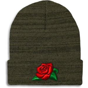 imageSpeedy Pros Beanies for Men Rose Flower A Embroidery Flowers and Plants Winter Hats for Women Acrylic Skull Cap 1 SizeHeather Olive Green Design Only