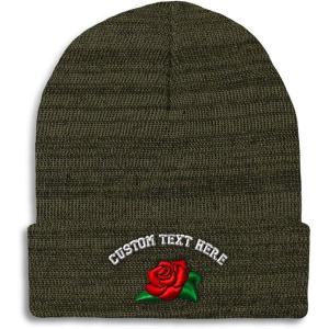 imageSpeedy Pros Beanies for Men Rose Flower A Embroidery Flowers and Plants Winter Hats for Women Acrylic Skull Cap 1 SizeHeather Olive Green Personalized Text Here