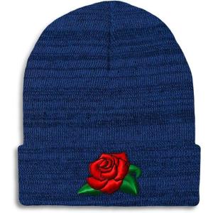 imageSpeedy Pros Beanies for Men Rose Flower A Embroidery Flowers and Plants Winter Hats for Women Acrylic Skull Cap 1 SizeHeather Royal Blue Design Only