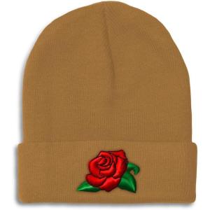 imageSpeedy Pros Beanies for Men Rose Flower A Embroidery Flowers and Plants Winter Hats for Women Acrylic Skull Cap 1 SizeKhaki Design Only