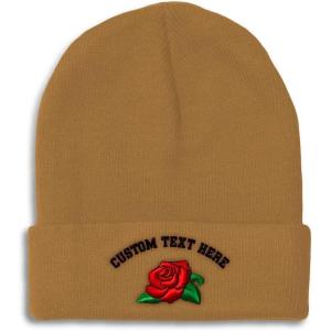 imageSpeedy Pros Beanies for Men Rose Flower A Embroidery Flowers and Plants Winter Hats for Women Acrylic Skull Cap 1 SizeKhaki Personalized Text Here