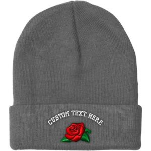 imageSpeedy Pros Beanies for Men Rose Flower A Embroidery Flowers and Plants Winter Hats for Women Acrylic Skull Cap 1 SizeLight Grey Personalized Text Here