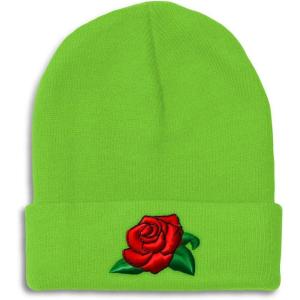 imageSpeedy Pros Beanies for Men Rose Flower A Embroidery Flowers and Plants Winter Hats for Women Acrylic Skull Cap 1 SizeLime Design Only