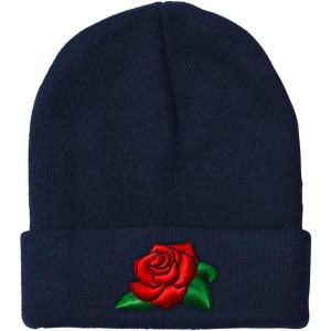 imageSpeedy Pros Beanies for Men Rose Flower A Embroidery Flowers and Plants Winter Hats for Women Acrylic Skull Cap 1 SizeNavy Design Only