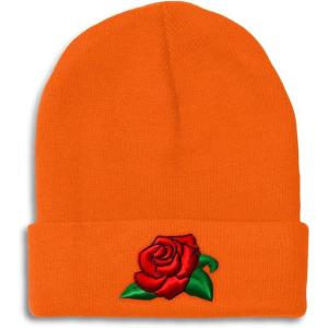 imageSpeedy Pros Beanies for Men Rose Flower A Embroidery Flowers and Plants Winter Hats for Women Acrylic Skull Cap 1 SizeOrange Design Only