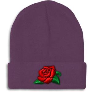 imageSpeedy Pros Beanies for Men Rose Flower A Embroidery Flowers and Plants Winter Hats for Women Acrylic Skull Cap 1 SizePurple Design Only