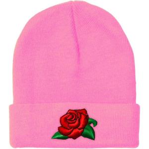 imageSpeedy Pros Beanies for Men Rose Flower A Embroidery Flowers and Plants Winter Hats for Women Acrylic Skull Cap 1 SizeSoft Pink Design Only