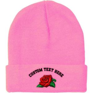 imageSpeedy Pros Beanies for Men Rose Flower A Embroidery Flowers and Plants Winter Hats for Women Acrylic Skull Cap 1 SizeSoft Pink Personalized Text Here